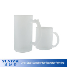 Hot Sell Customized Logo Printing for Heat Transfer Sublimation Frosted Glass Beer with Handgrip Mug 16oz
